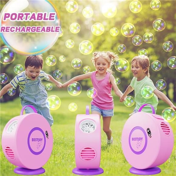 Bubble Machine for Toddlers Girls 1-3-5 - Rechargeable Pink Bubble Blower - Picture 5 of 6